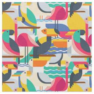 Tissu Oiseaux tropicaux géométriques