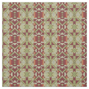 Tissu Olive Green Red Orange Ochre Brown aspect ethnique