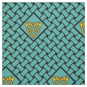 Tissu Or/aqua/tissage noir, diamant, noeud céleste