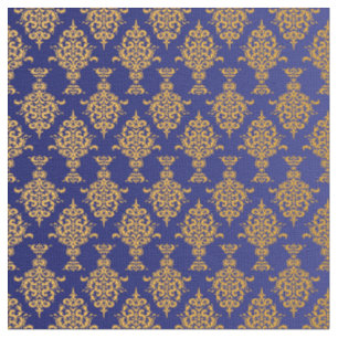 Tissu Or de damassé sur le bleu royal