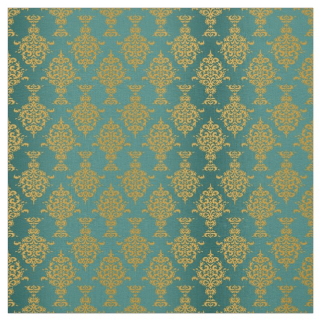 Tissu Or de damassé sur le vert turquoise (Échantillon)
