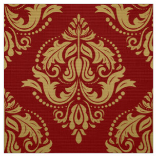 Tissu Or et Bourgogne Rouge Ornat Floral Damas