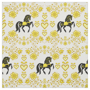 Tissu Or folklorique de cheval de frison/Frisian/noir,