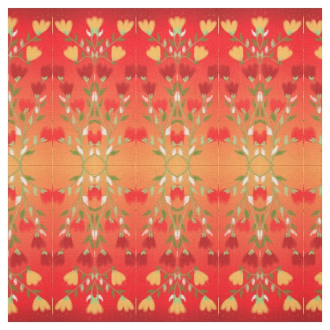 Tissu Or Rouge Vibrant Avec Vert (Échantillon)
