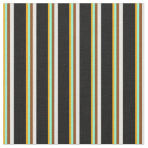 Tissu Orange, Aquamarine, Brown, Blanc & Motif noir