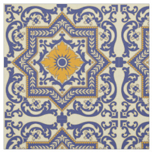 Tissu orange bleu de style en céramique d'Azulejo