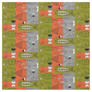 Tissu Orange lunatique moderne de poissons de la moitié