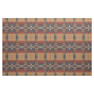 Tissu Orange Taupe Brown Rouge Turquoise Bleu Ethnique