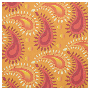 Tissu Oriental Orange Perse Motif Paisley