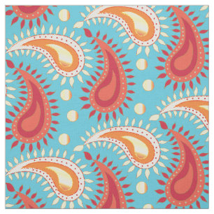 Tissu Oriental Turquoise Orange Perse Motif