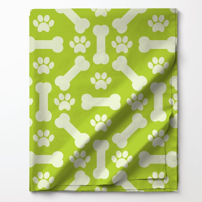 Tissu Os de chien verts et blancs et motif d'empreintes  (Créateur téléchargé)