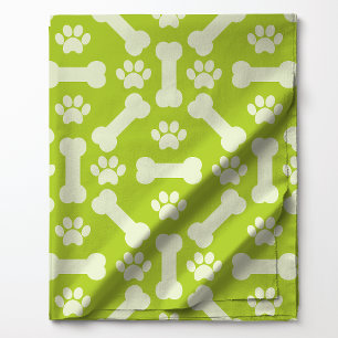 Tissu Os et empreintes de pattes de chien verts et blanc