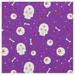 Tissu Os et globes oculaires d'Halloween sur violet