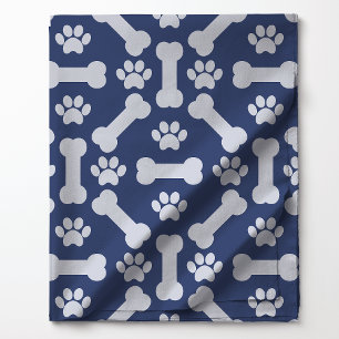Tissu Os Navy Bleu et Blanc Motif Empreintes de Pattes d