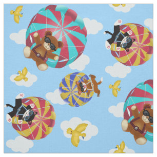 Tissu Ours mignons, chiens et chats et parachutes coloré