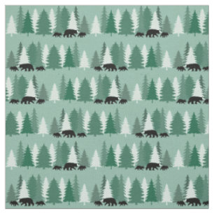 Tissu Ours noir avec petits et motif à arbres de pin