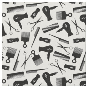 Tissu Outil à cheveux noirs blancs Motif de silhouette
