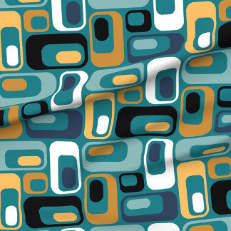Tissu ovales rétro turquoise moutarde noir aqua indigo