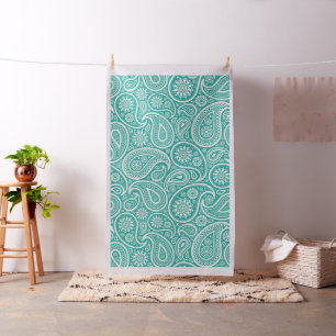 Tissu Paisley blanc sur arrière - plan turquoise
