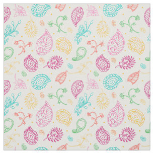 Tissu Paisley Bright Boho Folk Motif sur White