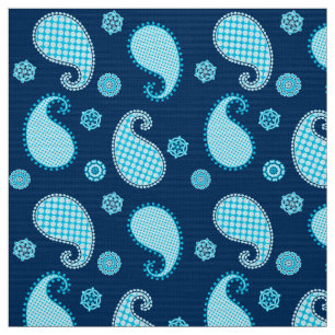 Tissu Paisley motif, bleu ciel et cobalt