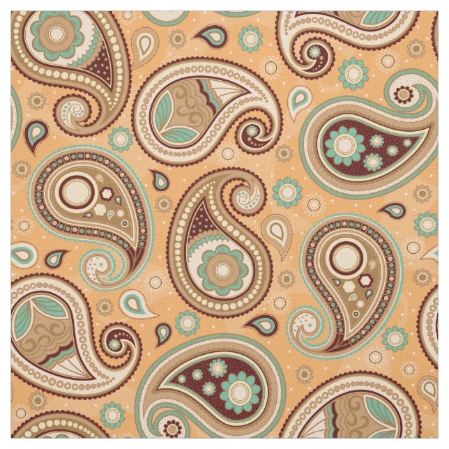 Tissu Paisley motif Brown et turquoise (Échantillon)