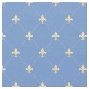 Tissu Pale Gold Fleur-de-Lis Bleu