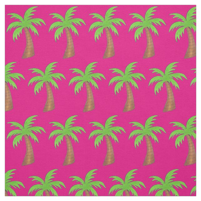 Tissu Palm Tree Tropical Island Hot Pink Green Beach Amu (Échantillon)