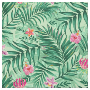 Tissu Palme tropicale & Monstera Feuilles & Fleurs exoti