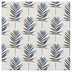Tissu Palmier bleu moderne Feuille Gold Strots Blanc Des