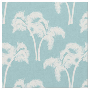Tissu Palmiers blancs en bleu