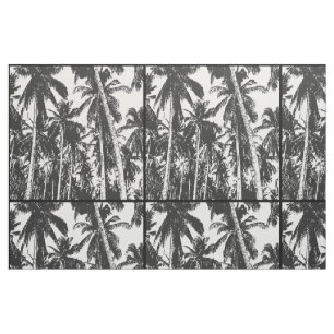 Tissu Palmiers en silhouette noire et blanche 
