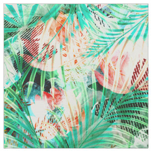 Tissu palmiers feuilles, tropicaux, botaniques, colorés