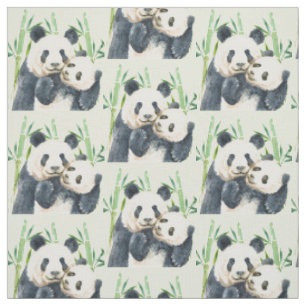 Tissu Panda Pair mignonne et Motif d'aquarelle en bambou