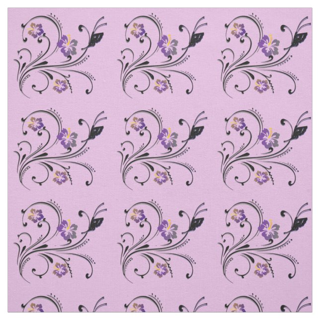 Tissu Papillon et fleurs (Échantillon)