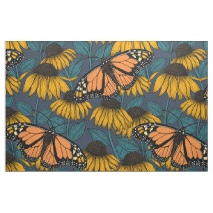 Tissu Papillon monarque sur confluents jaunes