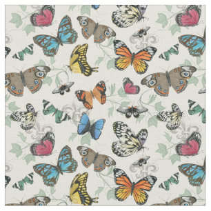 Tissu Papillons Botaniques Impression Luscique