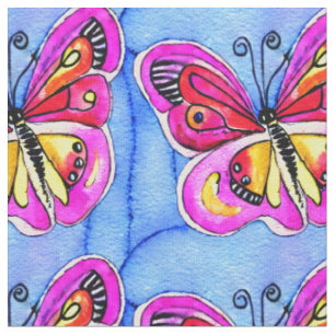 Tissu Papillons d'aquarelle vibre bleu rose rouge mignon