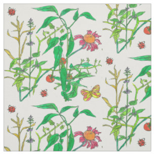 Tissu Papillons Jardin Légumes Ladybug