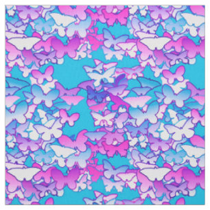 Tissu Papillons, violet et turquoise
