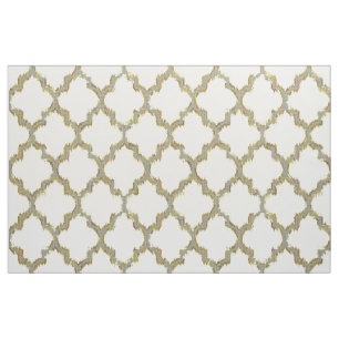 Tissu Parties scintillant d'or Faux Quatrefoil Ikat Whit