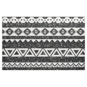 Tissu Parties scintillant noire Tribal Aztec Formes géo