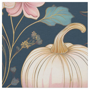 Tissu Patch Citrouille floral Pastel sur bleu foncé
