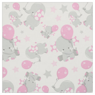 Tissu Pattern of Elephants, Cute Elephants - Pink Gray