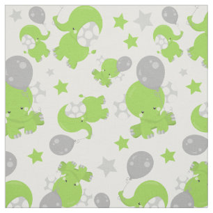 Tissu Pattern of Green Elephants, Cute Elephants, stars