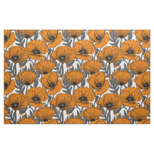 Tissu Pavot orange sur blanc