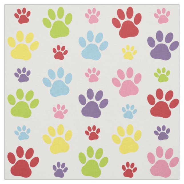 Tissu Paws colorés, Motif Paw, Paws de chien, Empreintes (Échantillon)