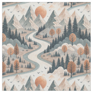 Tissu Paysage de montagne et rivière Motif abstrait Boho