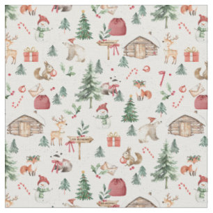Tissu Paysage hivernal scandinave forêt Noël