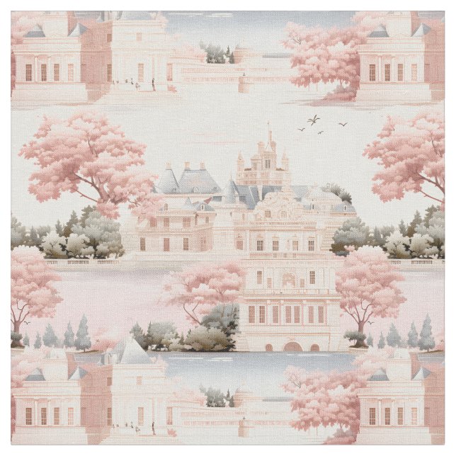 Tissu Paysage rose, bleu et ivoire (Fermer)
